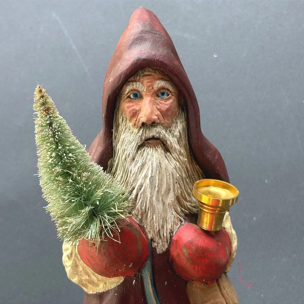 Authentic‎ Kirt Curtis Hand Carved Wood Santa Figurine Old World Folk Art Signed